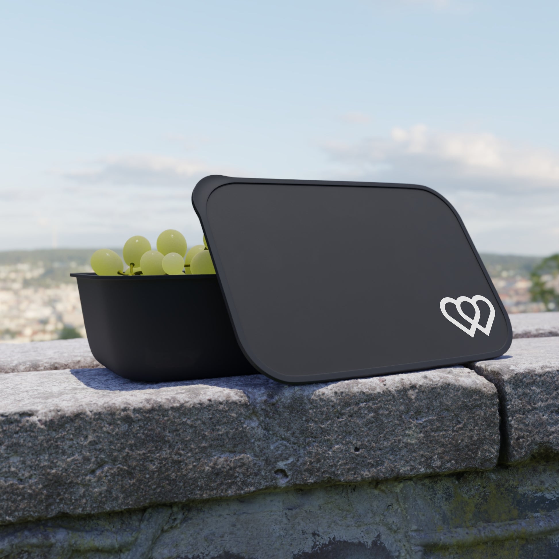 Stylish Bento Box for Meal Prep, Eco-Friendly Lunch Container, Perfect for On-the-Go, Gift for Foodies, Black with Heart Design