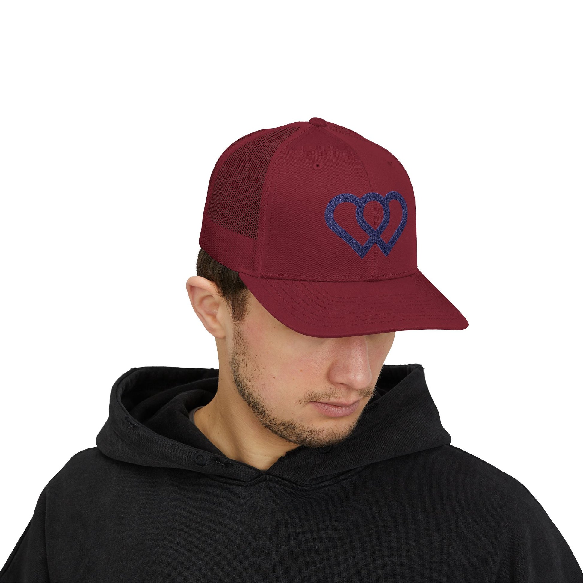 Heart Link Snapback Trucker Cap – Interlocking Hearts Embroidered Mesh Hat