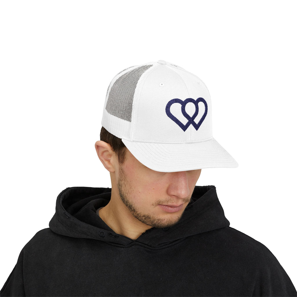 Heart Link Snapback Trucker Cap – Interlocking Hearts Embroidered Mesh Hat