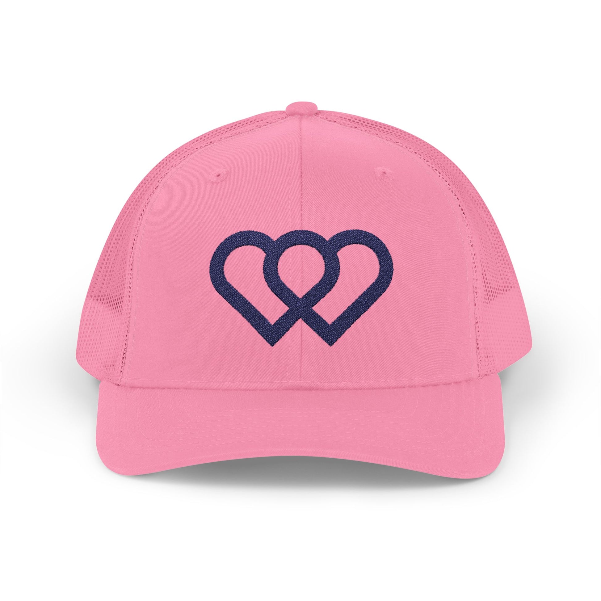 Heart Link Snapback Trucker Cap – Interlocking Hearts Embroidered Mesh Hat