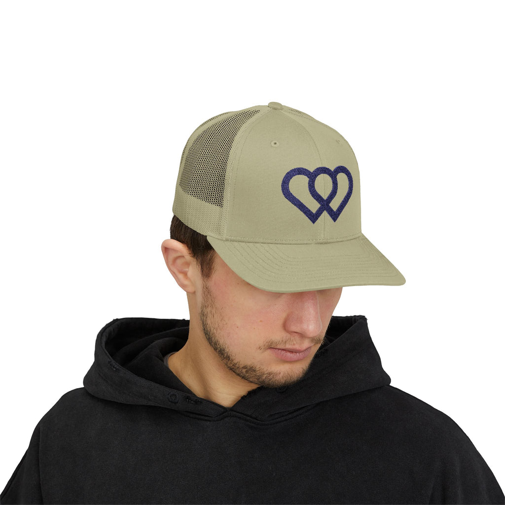 Heart Link Snapback Trucker Cap – Interlocking Hearts Embroidered Mesh Hat