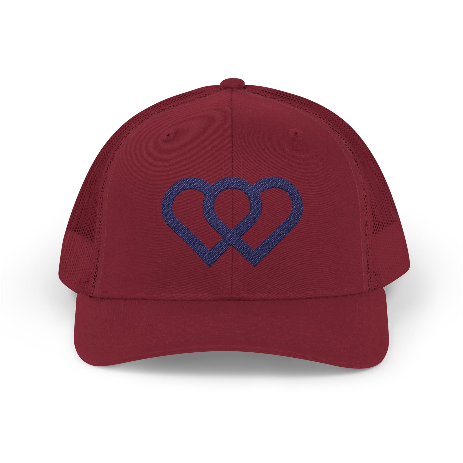 Heart Link Snapback Trucker Cap – Interlocking Hearts Embroidered Mesh Hat
