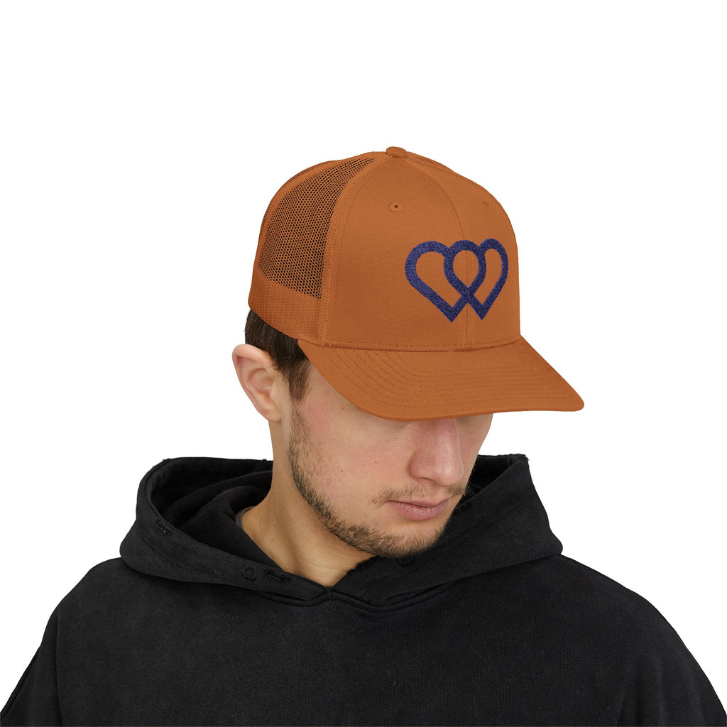 Heart Link Snapback Trucker Cap – Interlocking Hearts Embroidered Mesh Hat