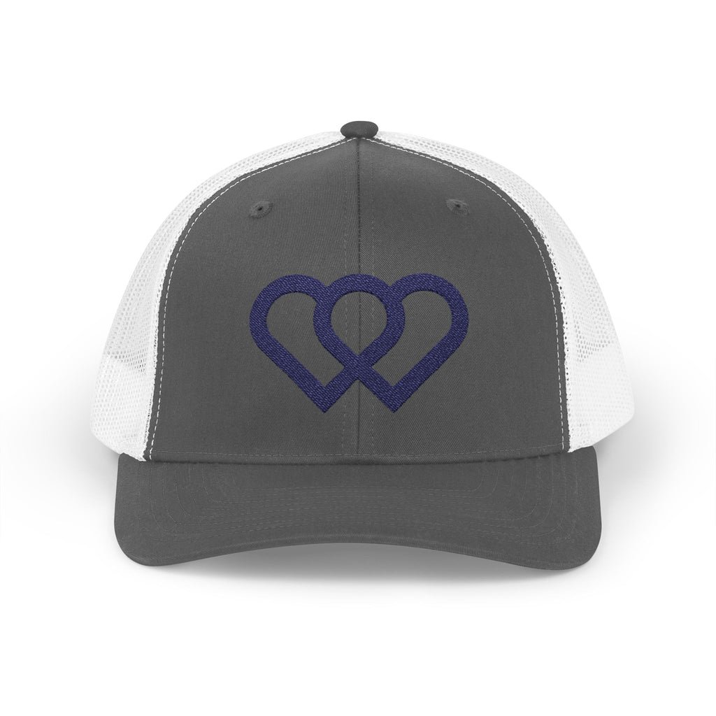 Heart Link Snapback Trucker Cap – Interlocking Hearts Embroidered Mesh Hat