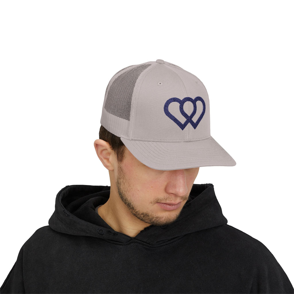 Heart Link Snapback Trucker Cap – Interlocking Hearts Embroidered Mesh Hat