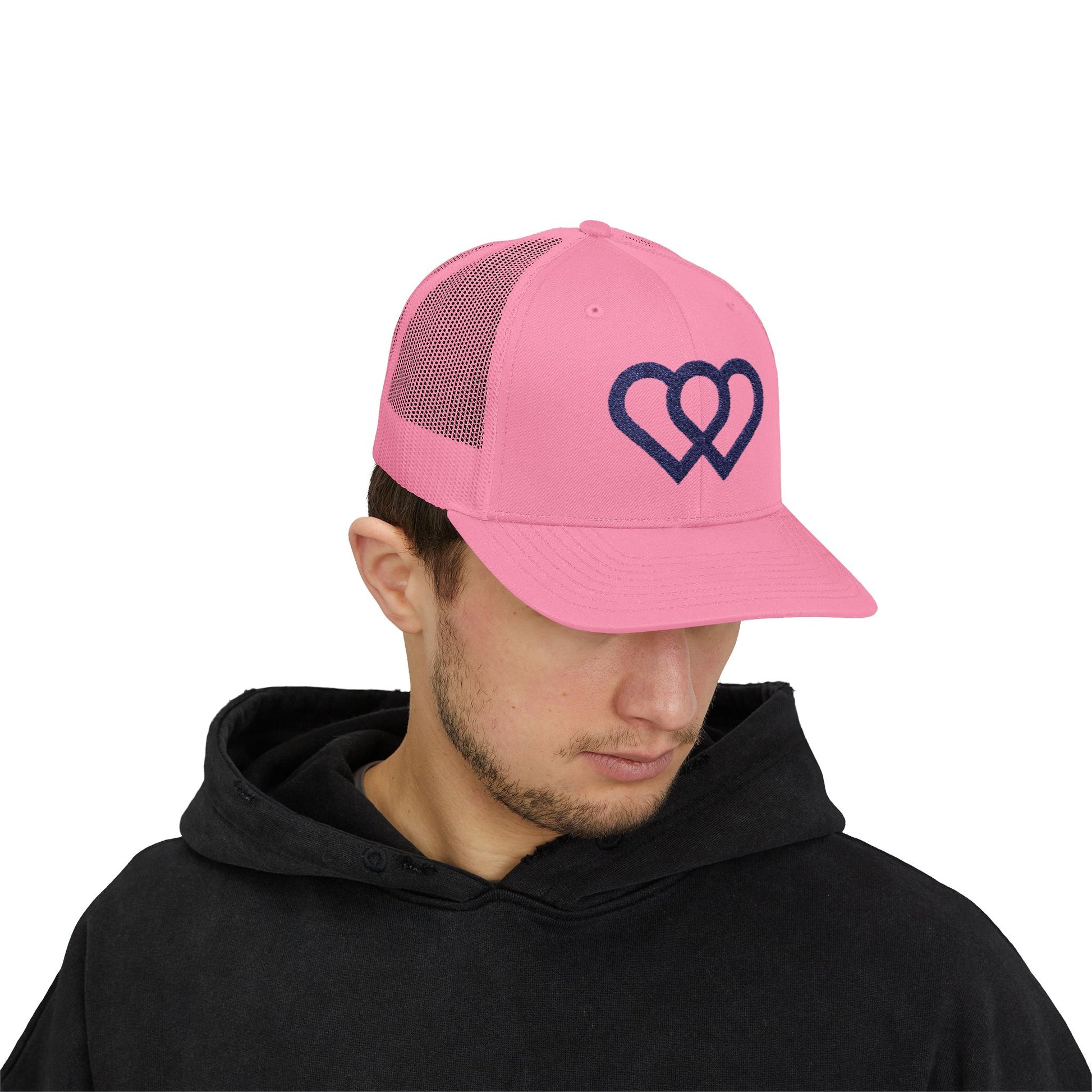 Heart Link Snapback Trucker Cap – Interlocking Hearts Embroidered Mesh Hat
