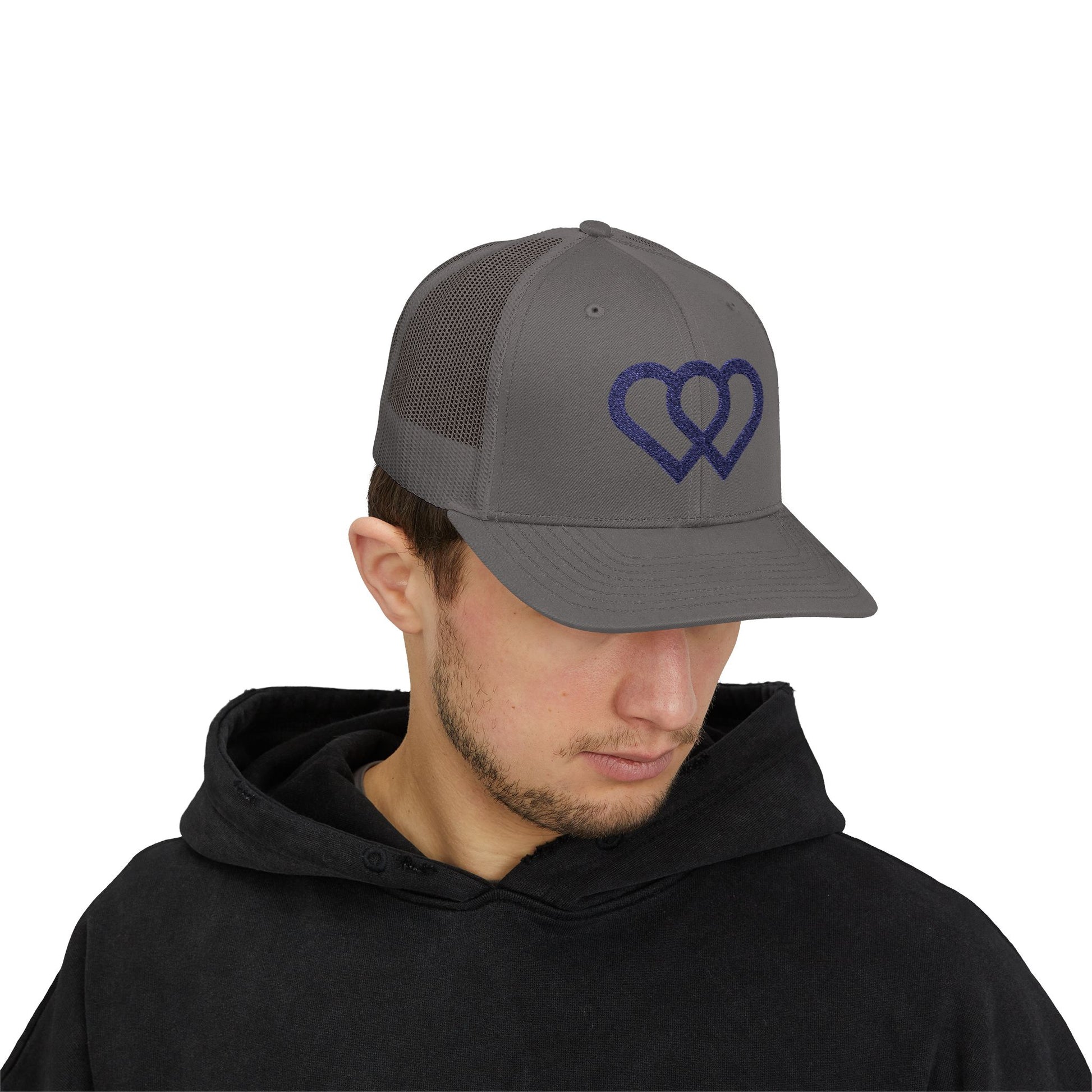 Heart Link Snapback Trucker Cap – Interlocking Hearts Embroidered Mesh Hat