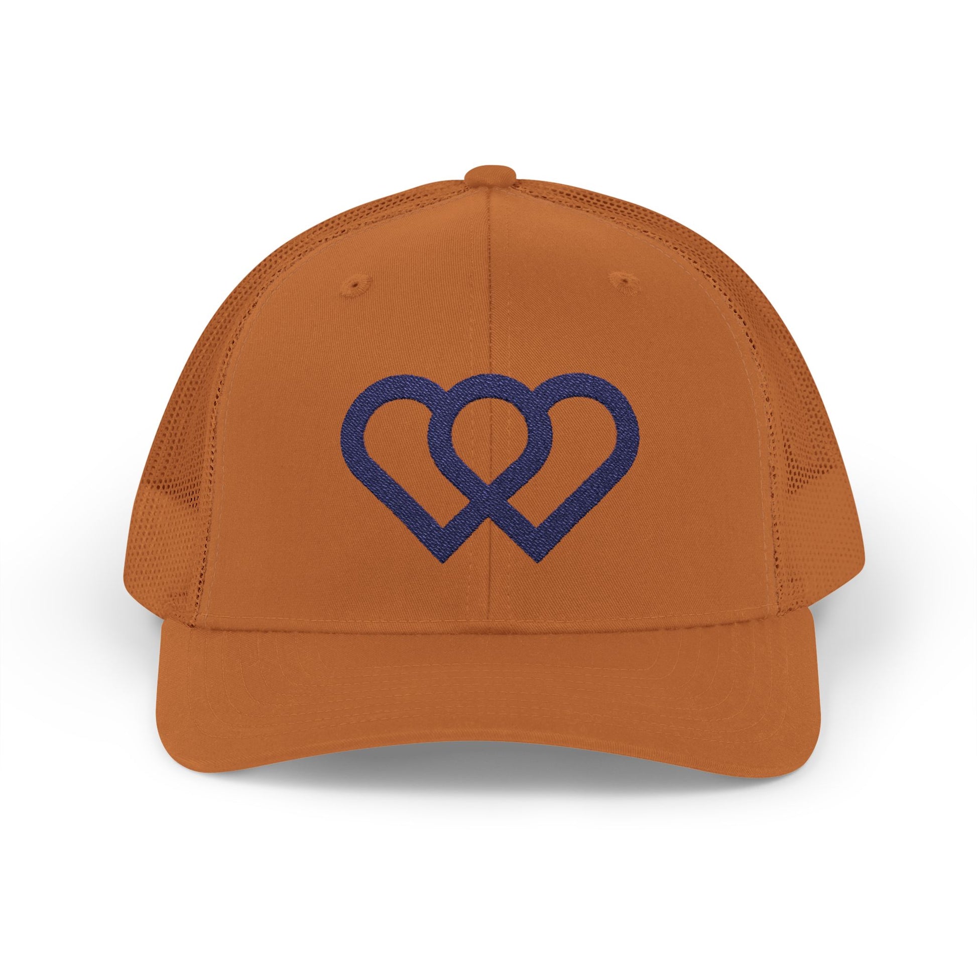 Heart Link Snapback Trucker Cap – Interlocking Hearts Embroidered Mesh Hat