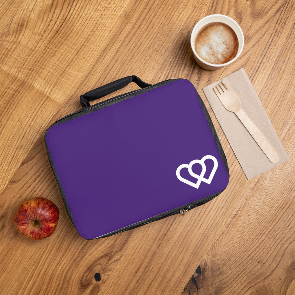 Stylish Purple Lunch Bag with Heart Design, Insulated Tote, School Lunch, Picnic Bag, Unique Gift for Kids and Adults