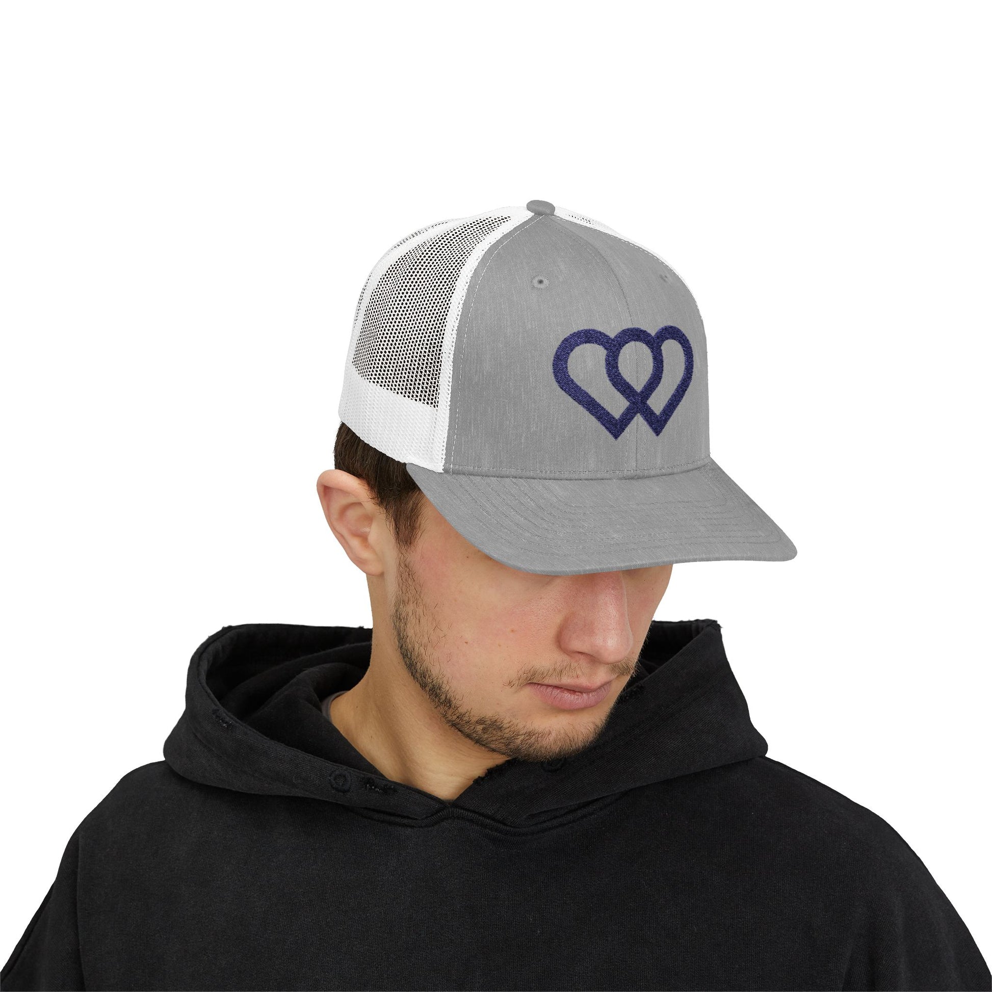 Heart Link Snapback Trucker Cap – Interlocking Hearts Embroidered Mesh Hat